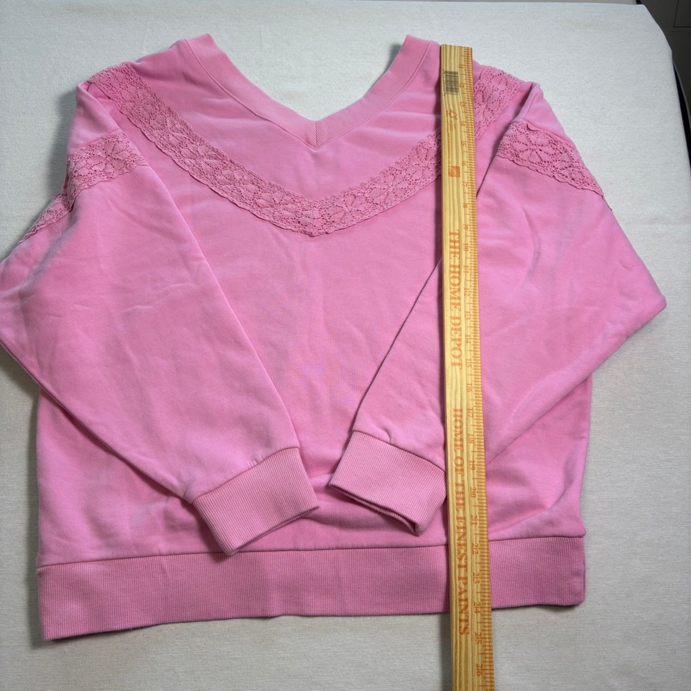 Women's Crochet Trim V-Neck Sweatshirt -JoyLab - Picture 6 of 10